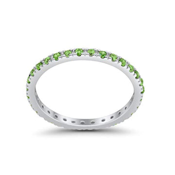 Full Eternity Stackable Band Round Simulated Peridot CZ Ring 925 Sterling Silver